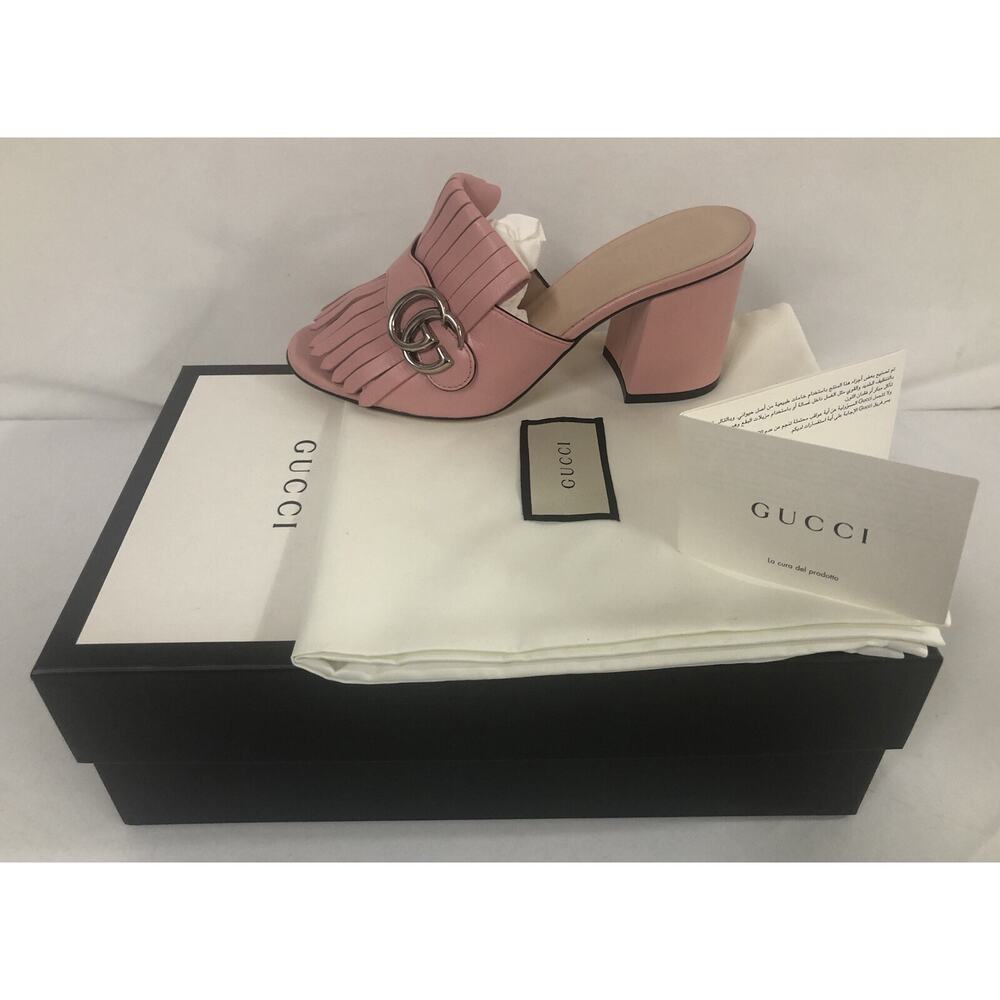 NIB Gucci Marmont GG Pink (Wild Rose) Leather 75mm Sandals 36.5EU/6.5US $860.00 - Picture 2 of 12